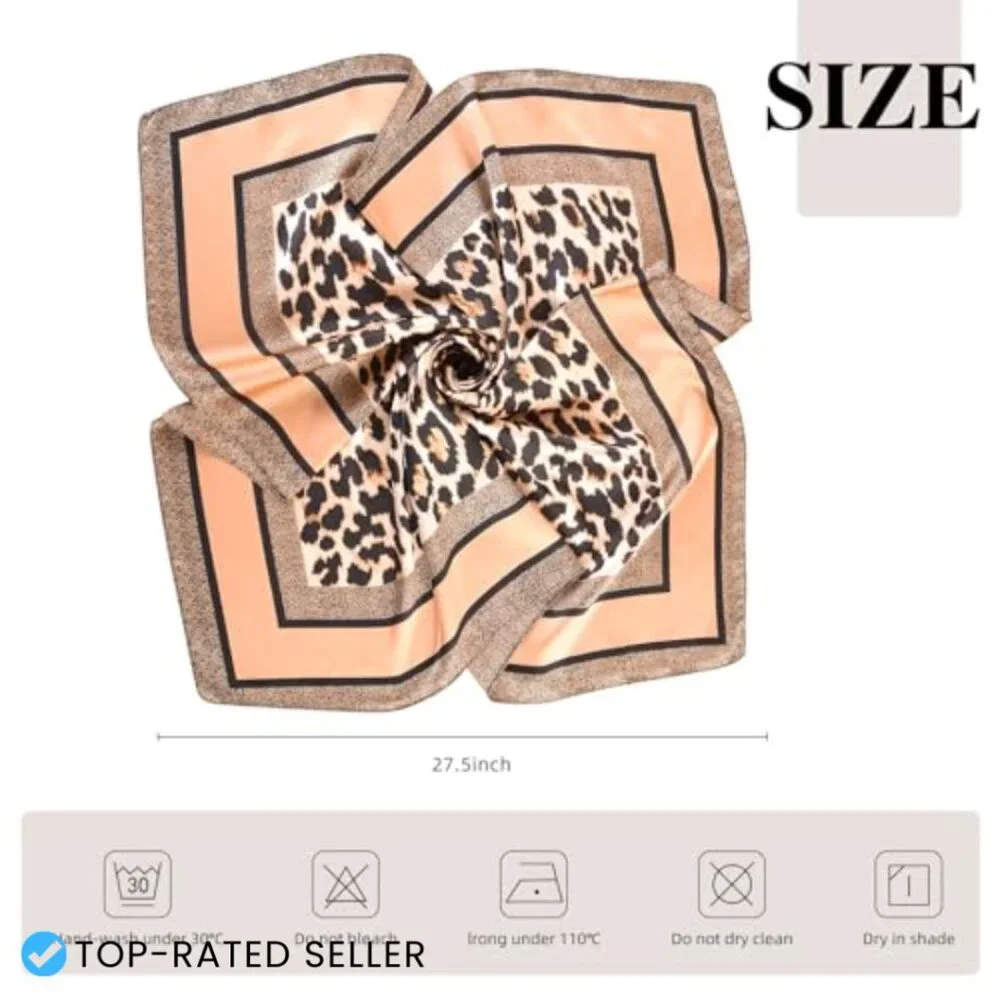 Satin Silk Scarf Leopard Print Unisex Fashion Accessory Versatile Wrap